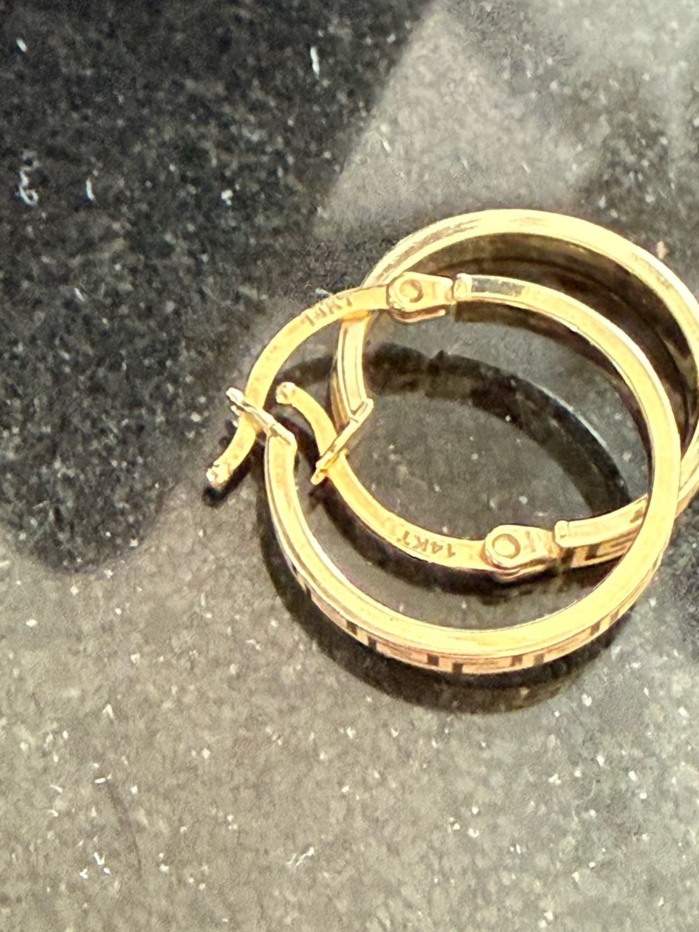 14k Gold Greek Key Hoop Earrings - Picture 2 of 7